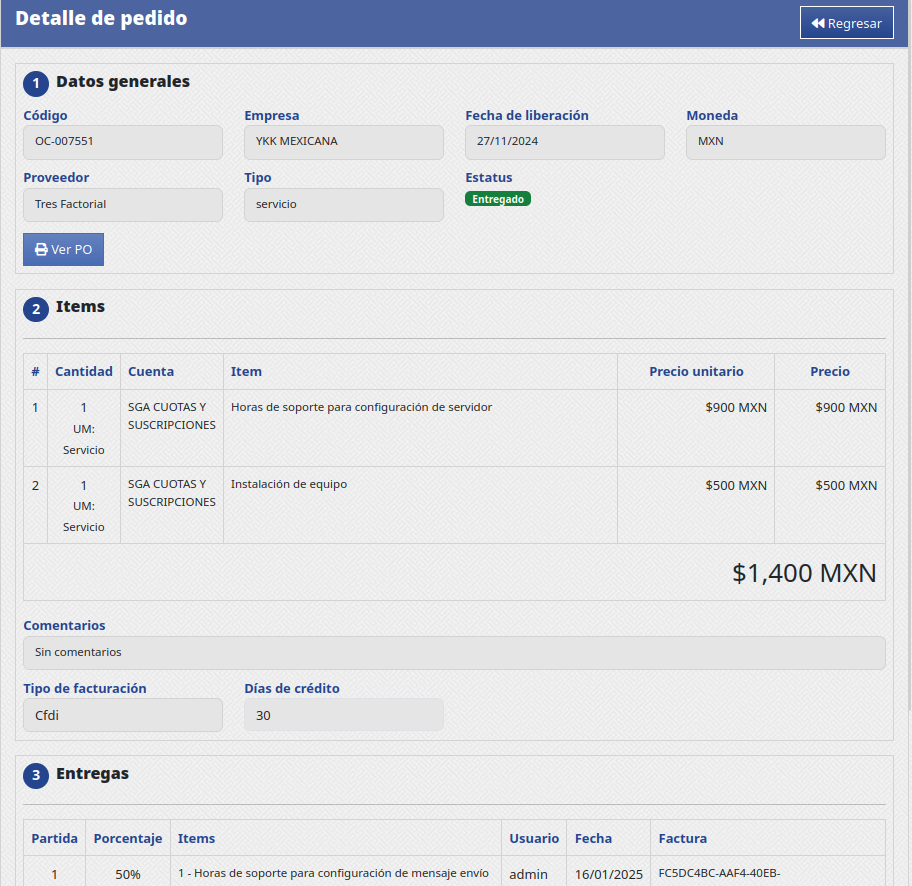 Detalle de orden de compra